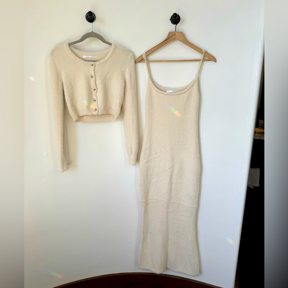Angora maxi dress and cardigan